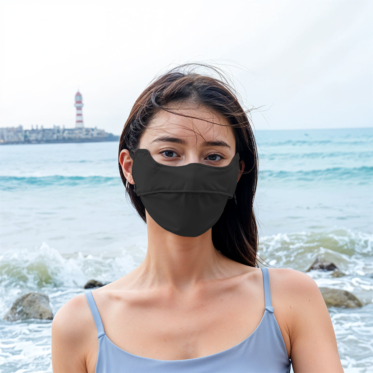 PALAY Sun Protection Face Cover for Women, Prevent Light Aging UV Protection Outdoor Breathable Summer Cool Ice Silk Face Cover Mask with Adjustable Drawstring Ear Loops Design Washable Face Mask