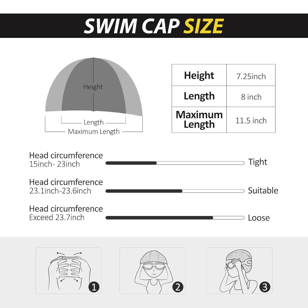 Proberos Silicone Swim Cap, Classic Silicone Swimming Cap for Adults, Swimming Cap Long Hair, Swimming Pool Cap, Waterproof Silicone Swimming Cap for Adult Woman and Men Black