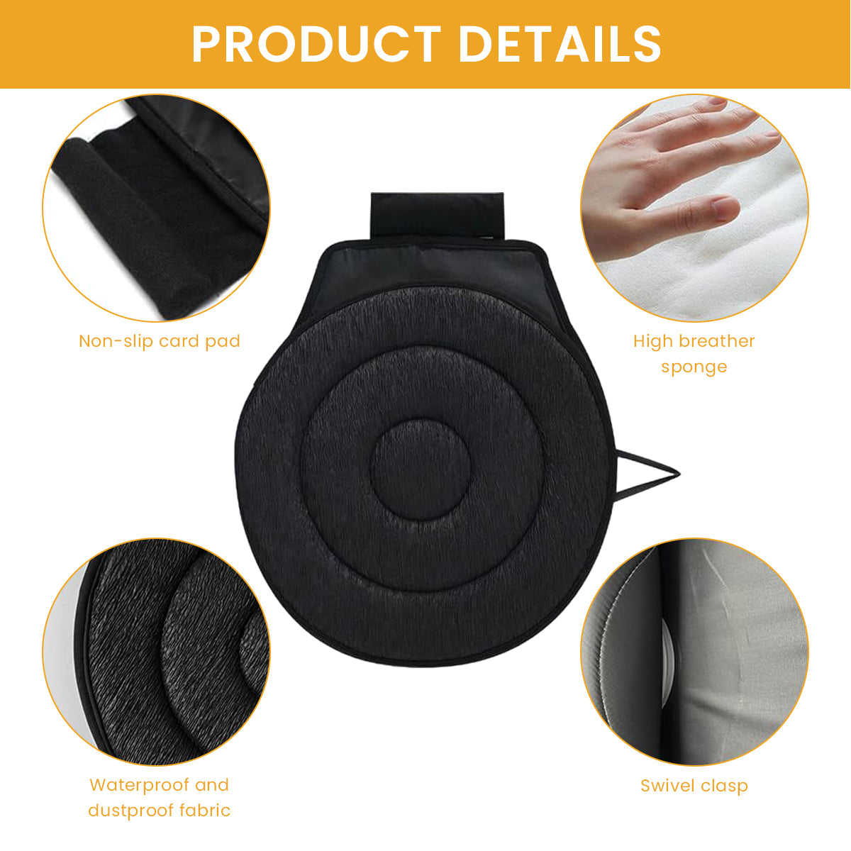 STHIRA Rotating Car Seat Cushion 16.54inches Round Rotating Seat Cushion Pad Double Layer Soft Seat Cushion with Anti-slip Insert Piece Office Seat Cushion Pad