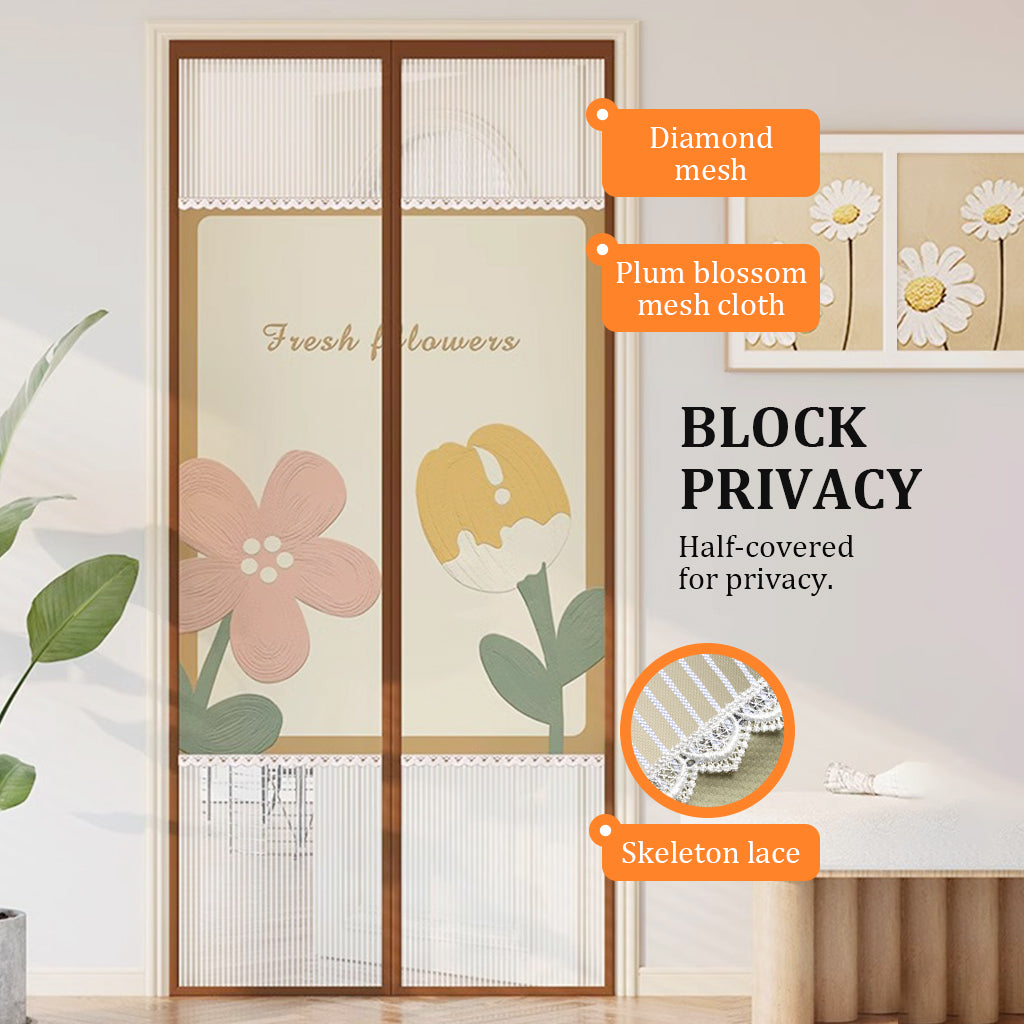 HASTHIP Screen Door Mesh 39.37x 82.68 Inches Fashion Patchwork Mesh Screen Door Mosquito Proof Self Sealing Door Room Partition Screen Removable Hook and Loop Mesh Screen Door