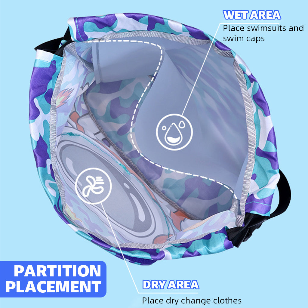 Proberos Drawstring Backpack Kids Waterproof Swimming Bags with Shoe Compartment Cartoon Print Polyester Drawstring Backpack Kids Travel Backpack Swimming Bag Activitiy Bag