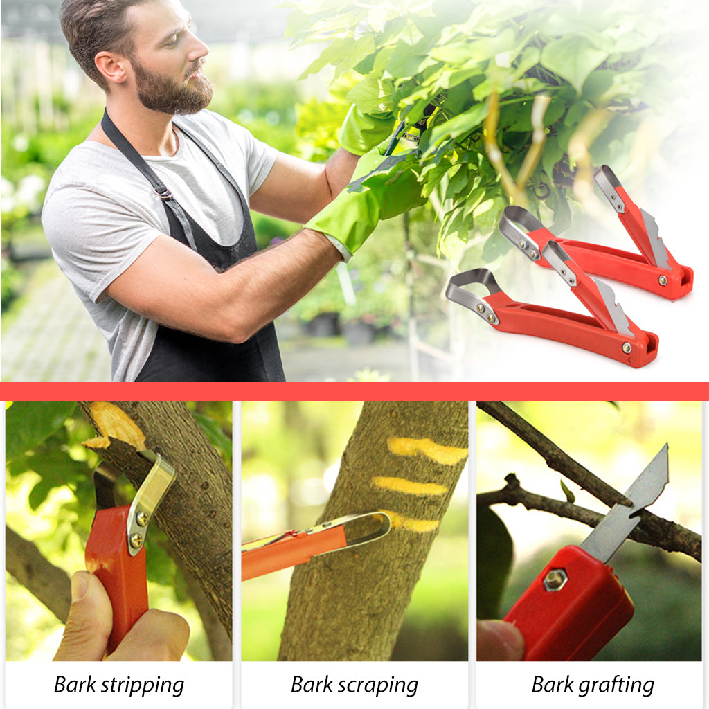 HASTHIP 2Pcs Tree Draw Debarking Spud Folding Dual End Debarking Tool with Cutter Manganese Steel 3 in 1 Bark Removal Tool
