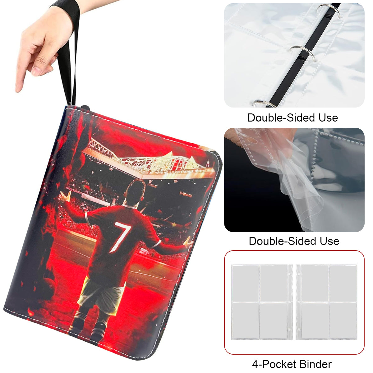 PATPAT 400 Pockets Soccer Card Binder Autographed Cards Storage Bag Waterproof PU Cover Zipper Card Organzier Holder Multi Purpose Card Organizer Bag for Game Trade Cards, Collectible Cards
