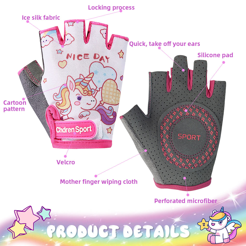 Proberos Fingerless Riding Gloves for Kids Teen Girls Unicorn Riding Gloves Skating Gloves Anti-slip Padded Palm Design Breathable Sweat-absorption Outdoor Sport Gloves, L