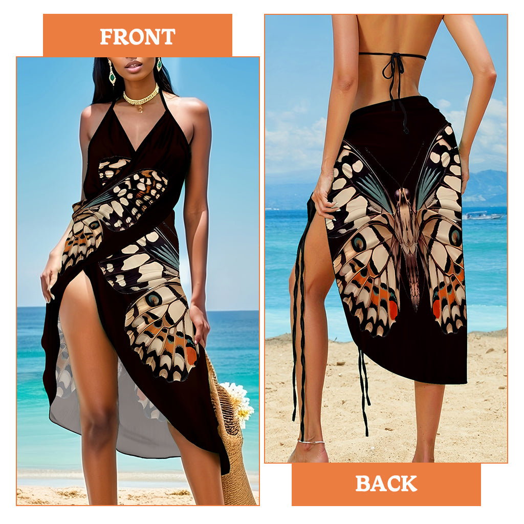 SANNIDHI Beach Wear Dress for Women Butterfly Print Beach Dress Bikini Set for Women Beach Wear Lightweight Adjustable Straps Backless Wrap Long Dress Swimsuit Cover Up Beach Outfits for Women