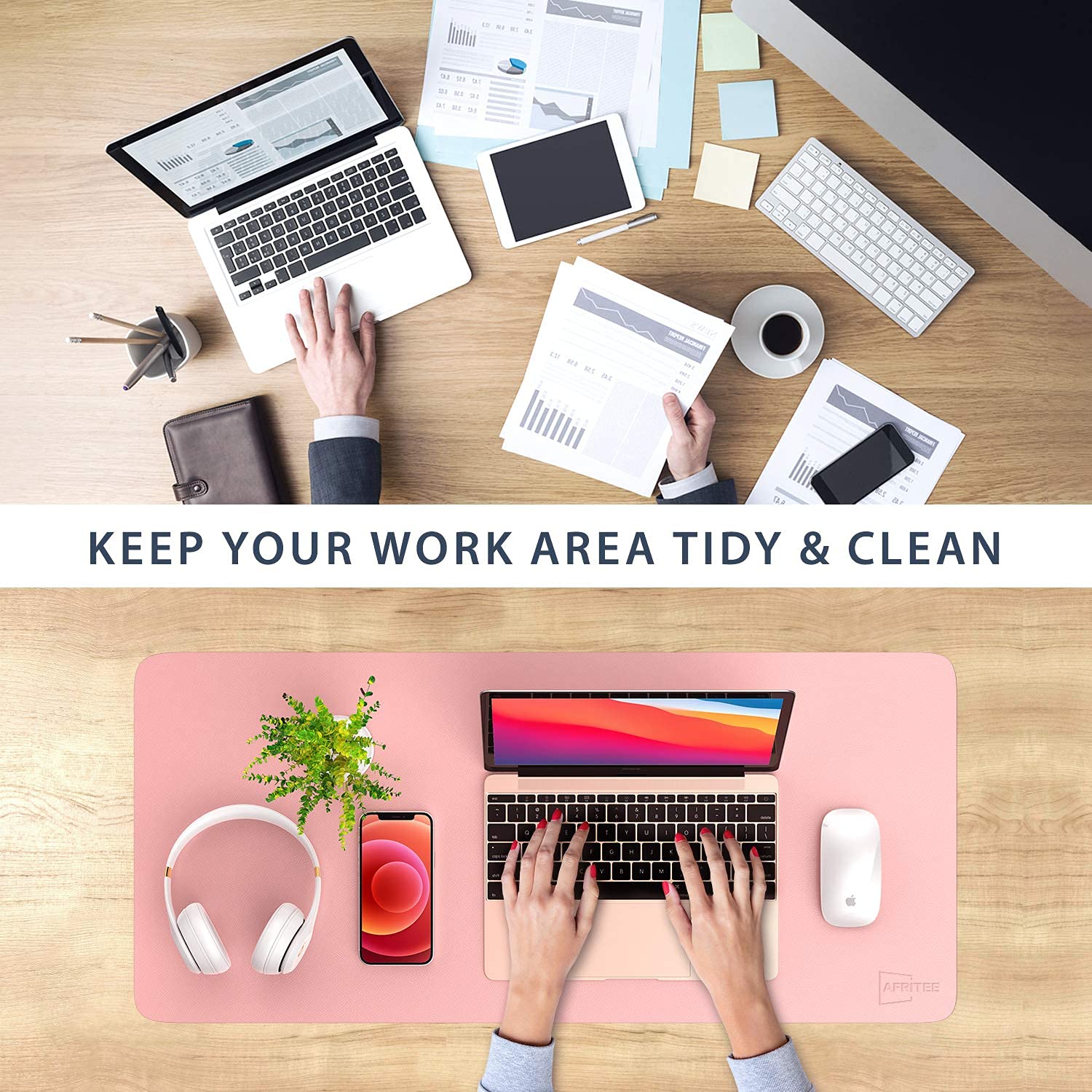 HASTHIP Mouse Pad Desk Pad Protector Mat - Dual Side PU Leather Desk Mat Waterproof Large Mouse Pad Work for Home/Office/Gaming