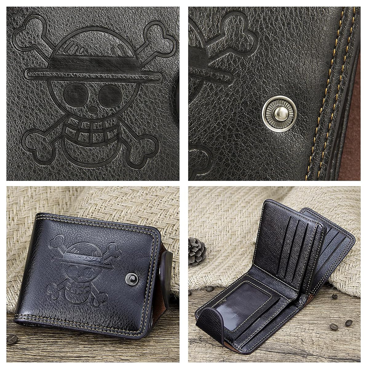 GUSTAVE One Piece Wallet for Men, Straw Hat Pirates PU Leather Wallet, Anime Stylish Bifold Wallet (Faux Leather), Gift Wallet for Men
