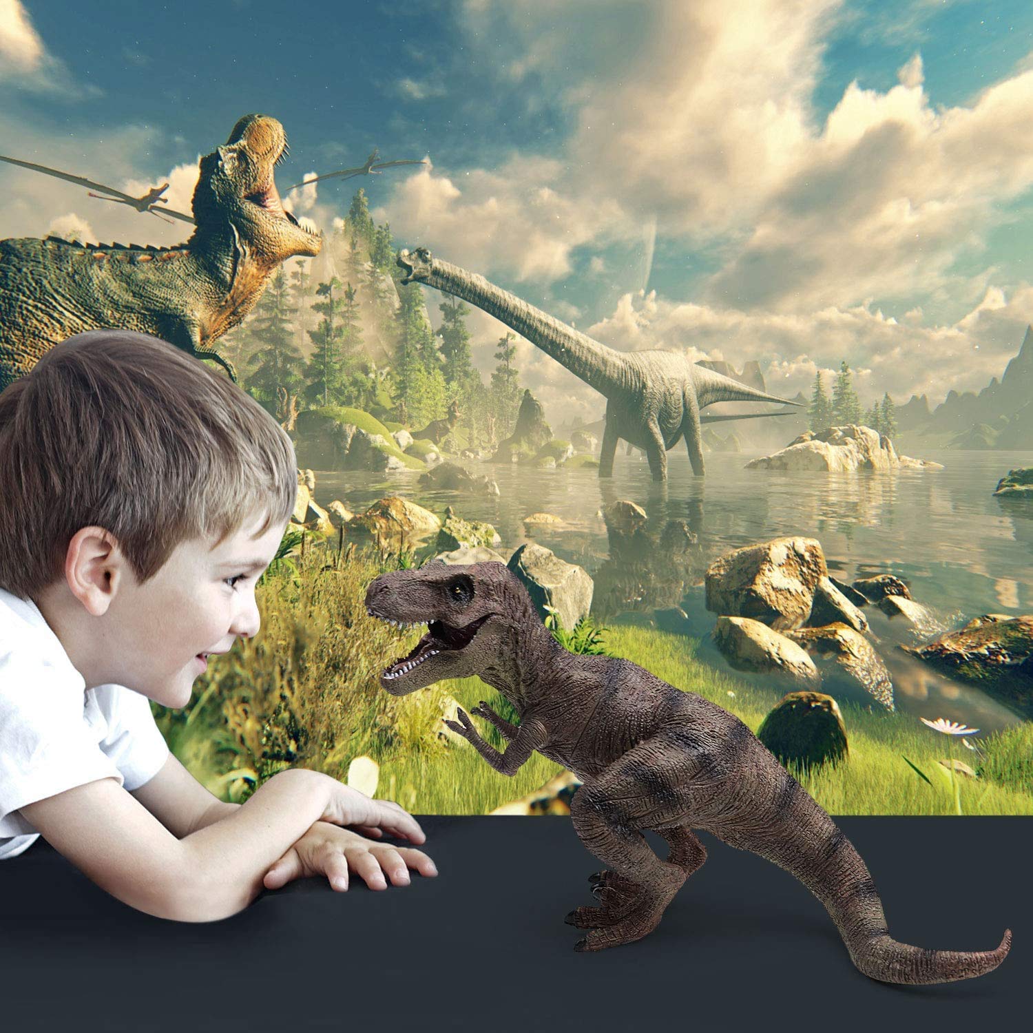 PATPAT Dinosaur Toys for Kids Big Size ,Dinosaur Action Figures Realistic Dinosaur Toys Gifts for Kids Boys Girls(31 X 17 X 13 cm, Brown Tyrannosaurus)