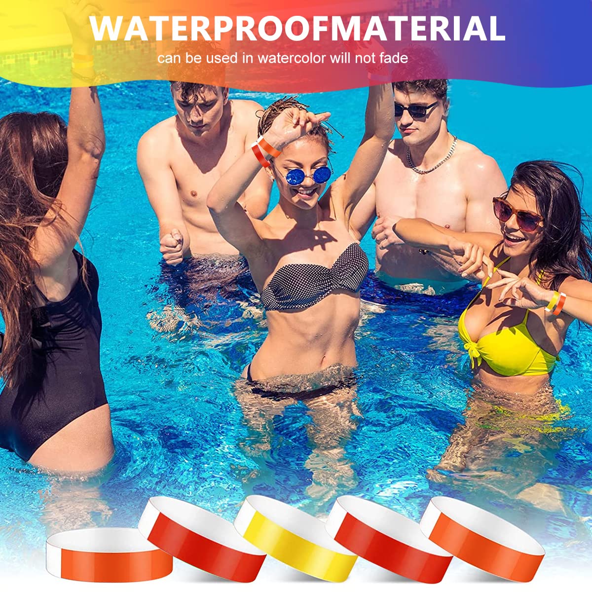 HASTHIP 300 Pack Paper Wristbands Neon Wrist Bands for Events Variety Neon Wrist Bands Lightweight Concert Wristbands Colored Waterproof Hand Bands for Party(100*Red+100*Orange+100*Yelllow)