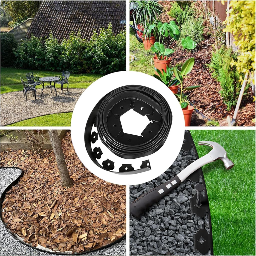 HASTHIP 10m Fence for Boundary with 30pcs Spikes, PE Reusable Green Fence for Garden Art Landscape Edging/Lawn Diveder, Cuttable Garden Edging Border for Lawn, Flower, Tree Surroundings (5CM HT)