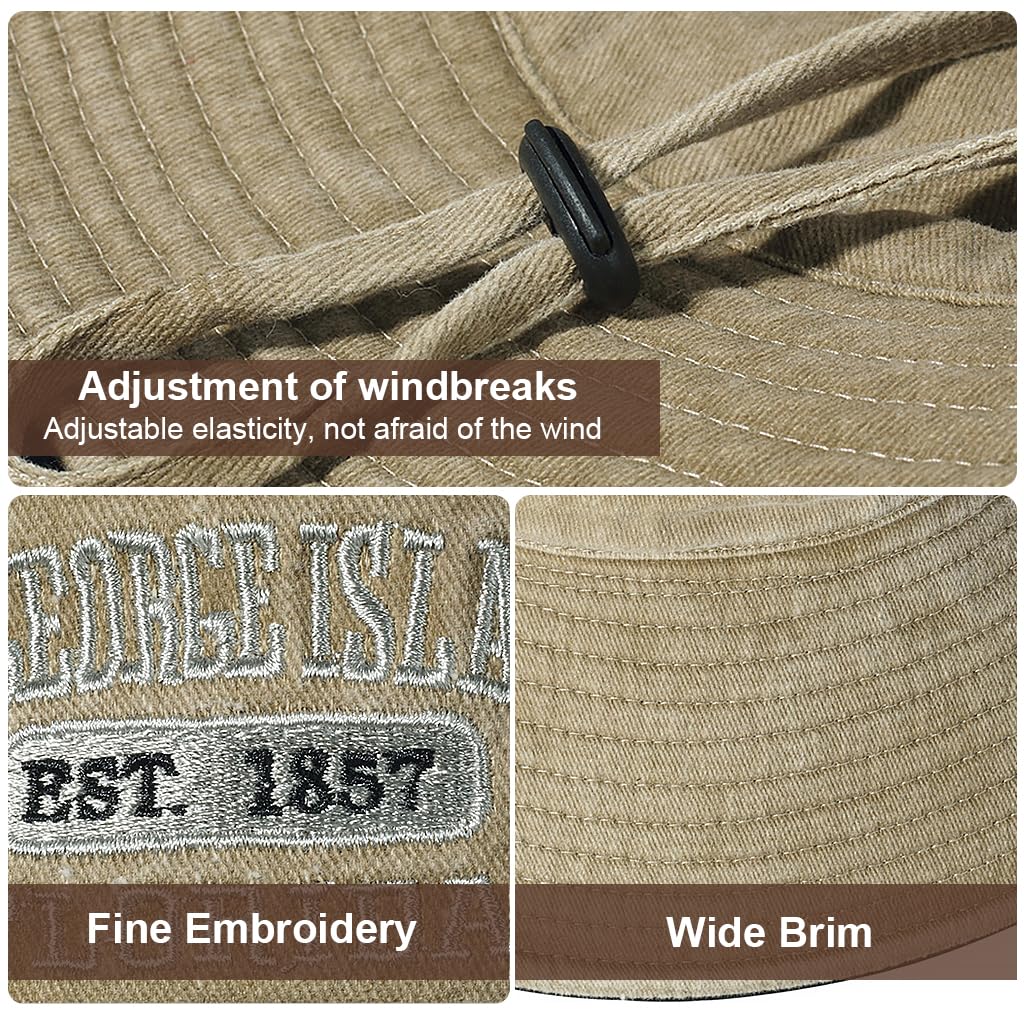 PALAY Bucket Hat for Women Summer Sun Hats for Women Men, Fashion Wide Brim Bucket Hats with Adjustable Windproof Chin Strap, Cotton Women Hat for Hiking, Fishing, Camping Khaki