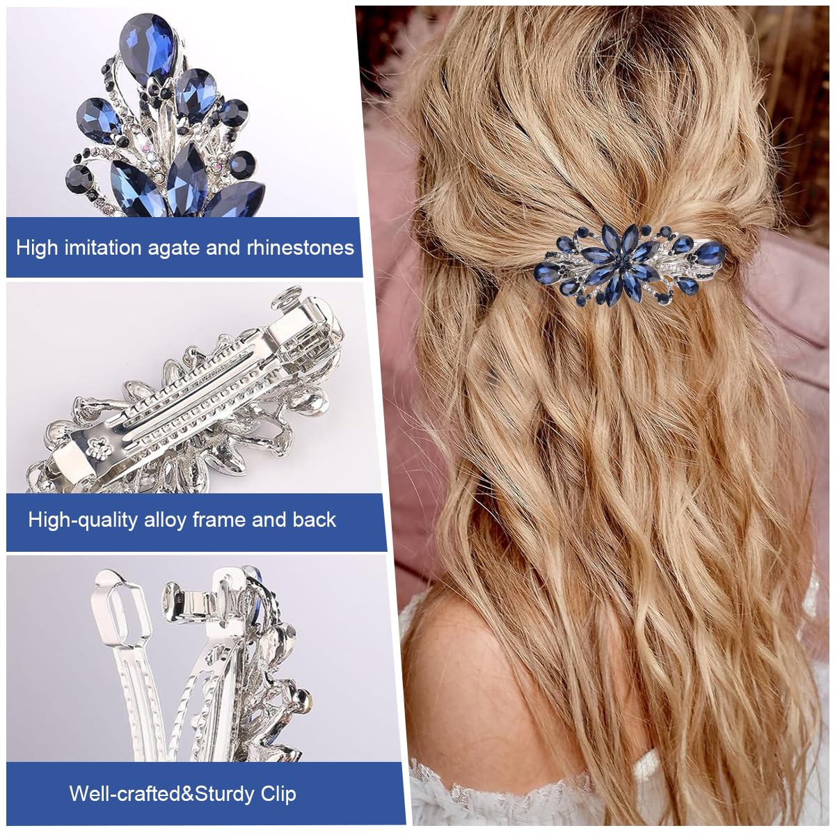 PALAY Hair Clips for Women Floral Rhinestone Center Clips for Hair for Women Stylish Spring Hair Barrette Back Clips for Hair Mother's Day Gift