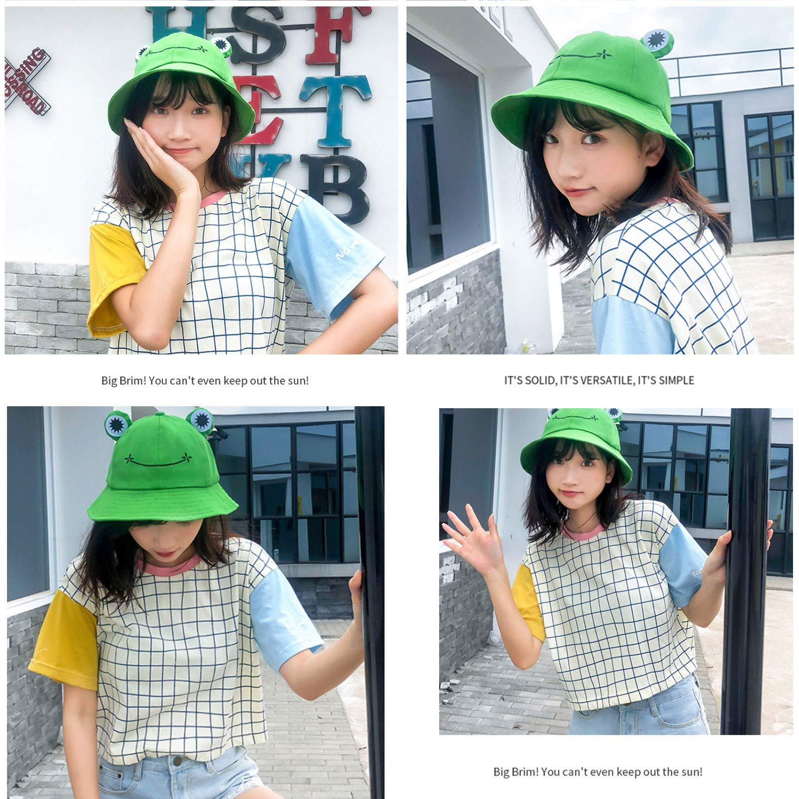 PALAY Bucket Sun Hat for Women Girl Adult Cute Frog Bucket Hat Summer Outdoor Foldable Fisherman Hat (Black)