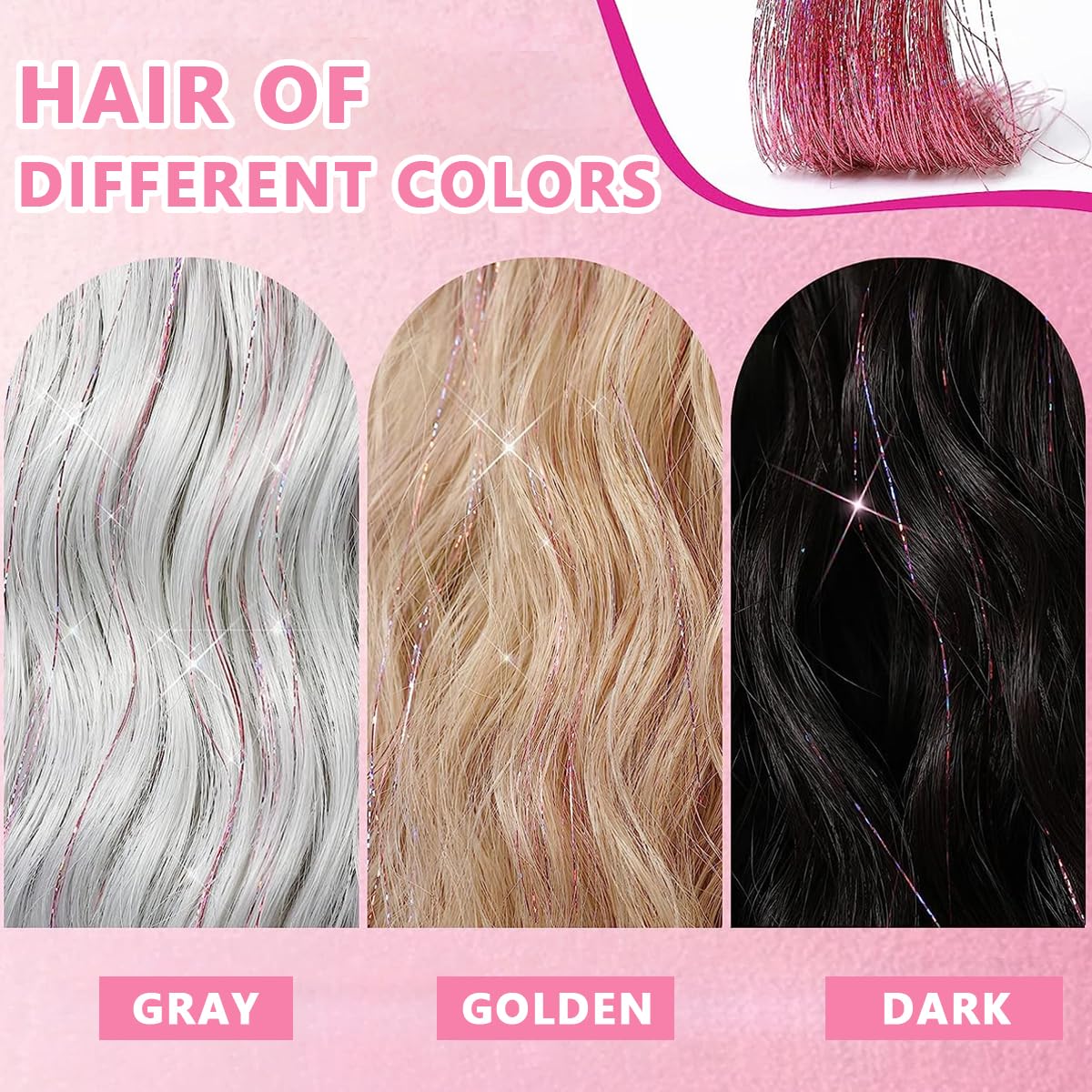 MAYCREATE 6pcs Hair Tinsel Clip-in Glitter Hair Extensions for Women, 20.5in Pink Shiny Tinsel Strands, Heat Resistant Fairy Sparkle Hair Accessories for Girls Kids Festival Cosplay Party Gift