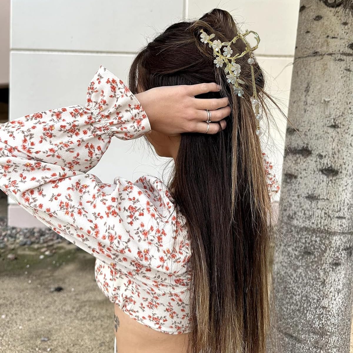 PALAY Big Hair Claw Clips for Women Jasmine Flower Claw Clip for Hair Stylish Tassel Rhinestone Updo Hair Clip French Large Metal Strong Hold Hair Jaw Clips