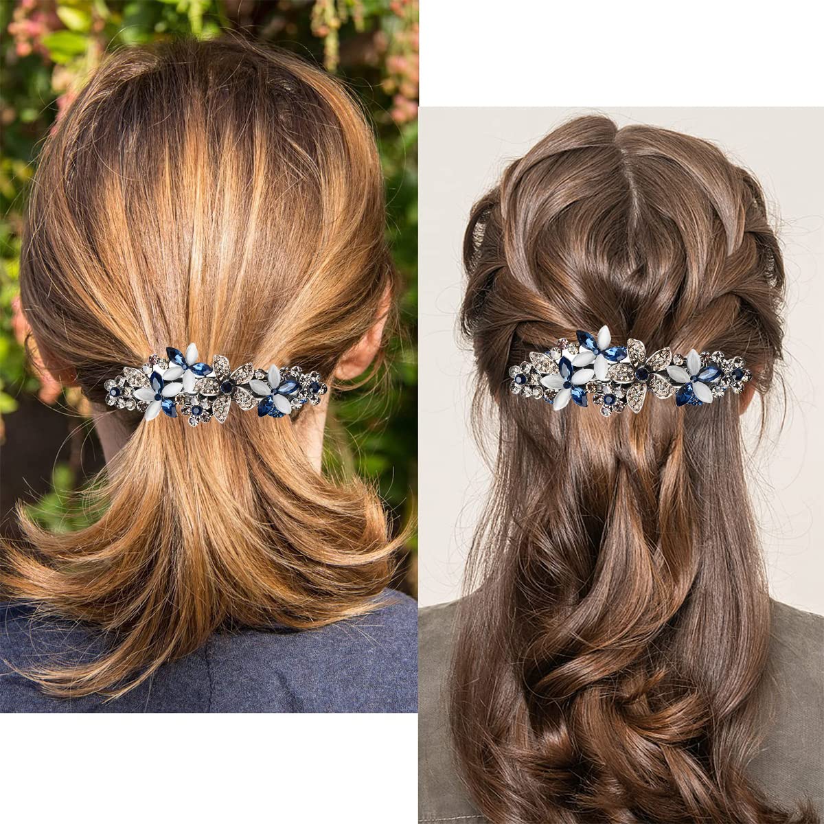 MAYCREATE Hair Clip for Women Opal Rhinestone Hair Accessories for Stylish Barrettes Spring Clip French Hair Clip for Girls Gift