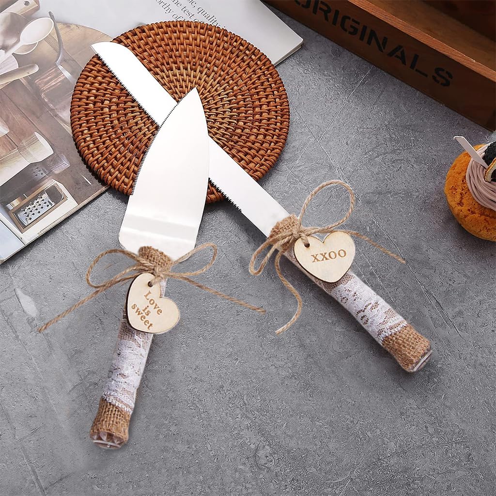 HASTHIP Cake Cutting Knife Set with Twine and Packing Box, Elegant Stainless Steel Cake Knife and Cake Server Set, Wedding Cake Knife for Engagement, Anniversary, Birthday, Party, Prom