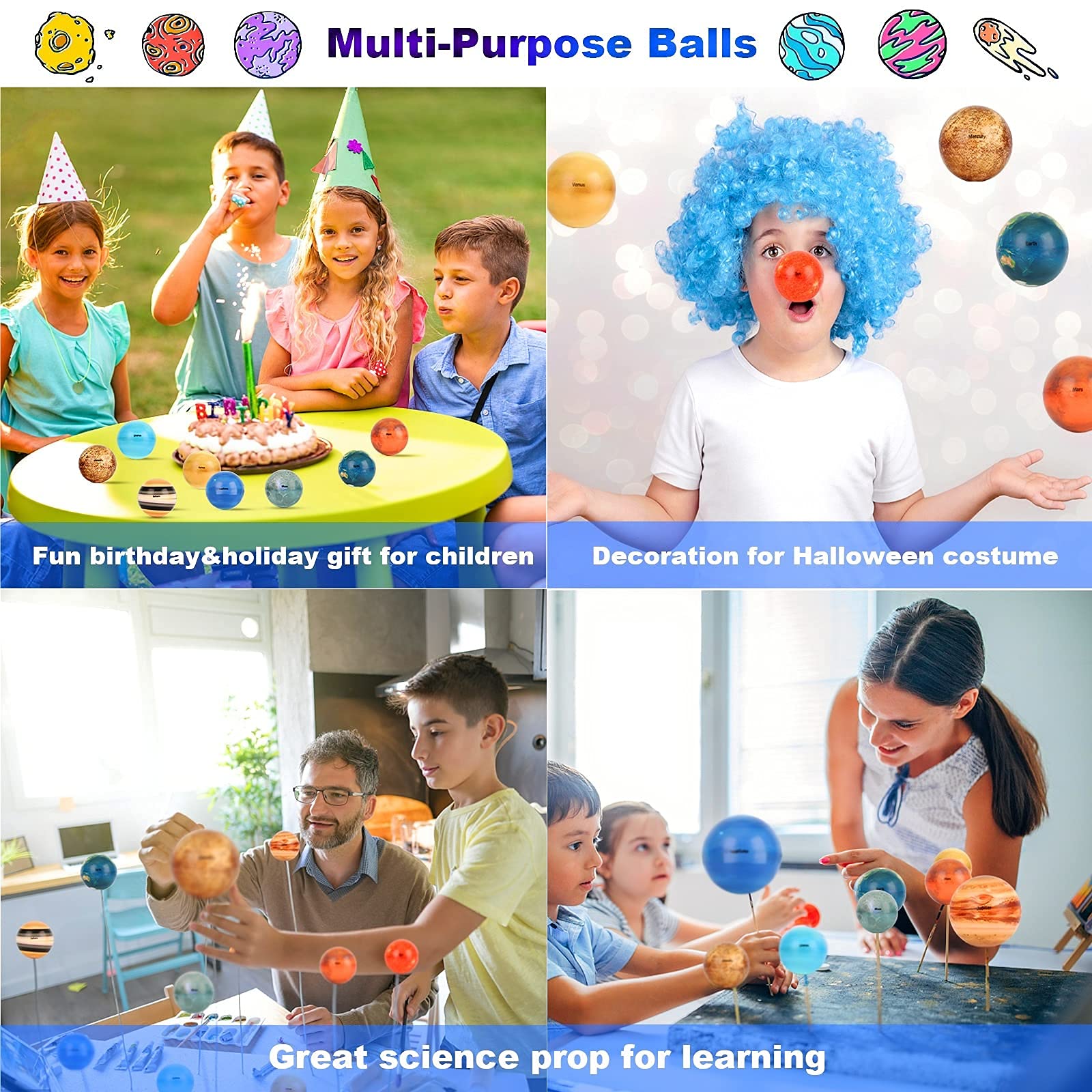 HASTHIP Solar System Stress Ball Learning Toys for Kids and Sensory Toy for Adult 10 Piece,Anti Stress Solar Planets Balls (Planet Balls)