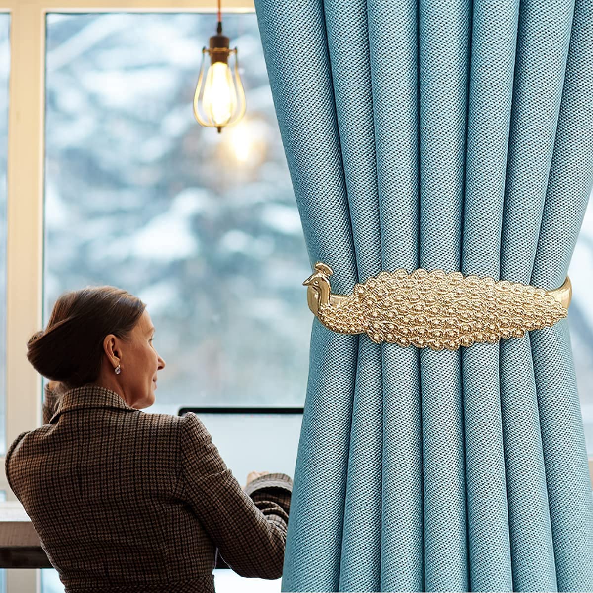 HASTHIP Curtain Tieback Set of 2 Convenient Drape Tie Backs Holdback Holder for Window Draperies Curtain Holders Tieback Wall for Home Decoration