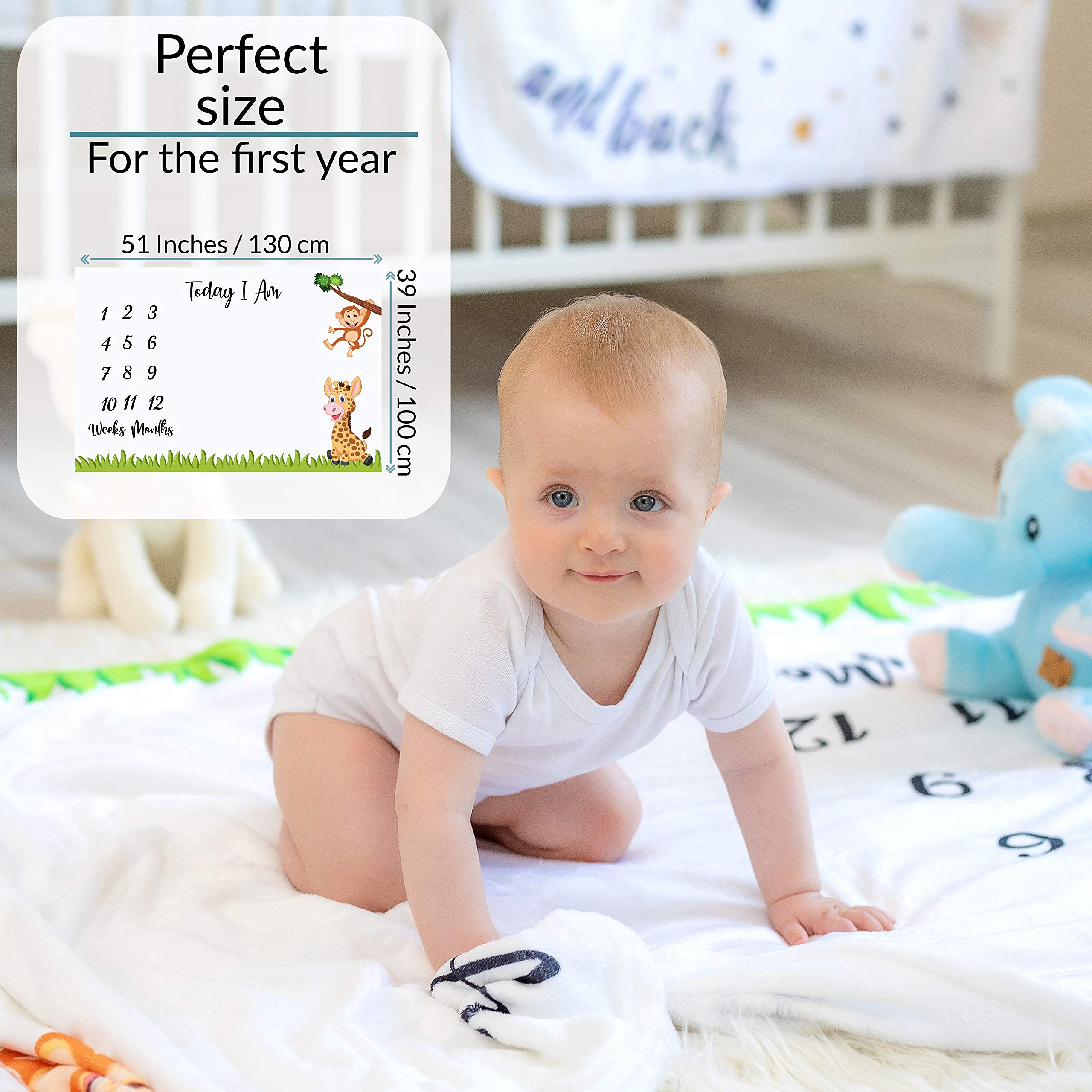 ELEPHANTBOAT Green Unisex Blanket Flannel Baby Monthly Girl Or Boy for Pictures,Personalized Shower Gifts,Moms Track Growth and Height Soft Thick (Standard)