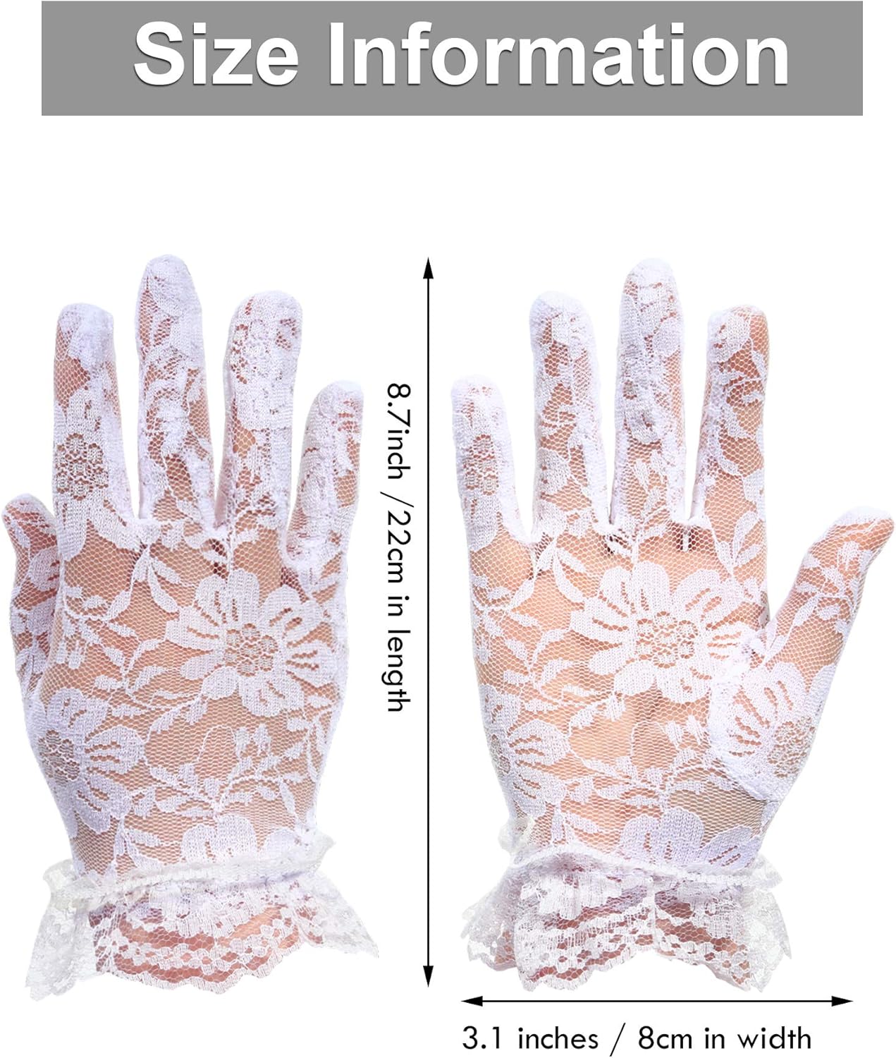 ZIBUYU® Lace Gloves for Bride Marriage Dress Gathered Rhinestone Lace Sequins Satin Bridal Party Wedding(white)