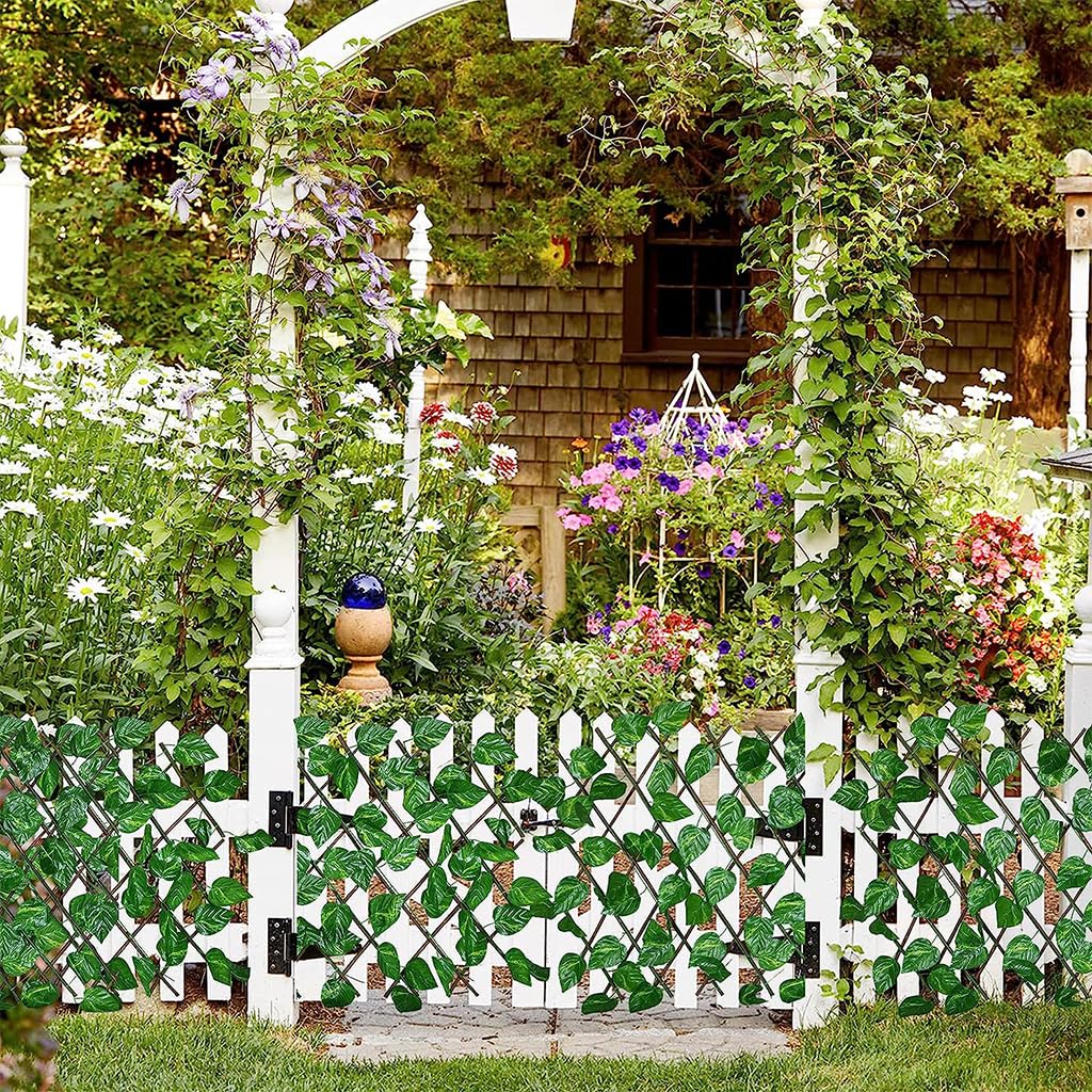 HASTHIP Artificial Grass Trellis for Garden Outdoor Indoor Decoration, Expandable Garden Fence, Faux Ivy Fencing Panel, Artificial Hedge Green Wall Grass Leaves (20 * 70cm to 200 * 32cm)