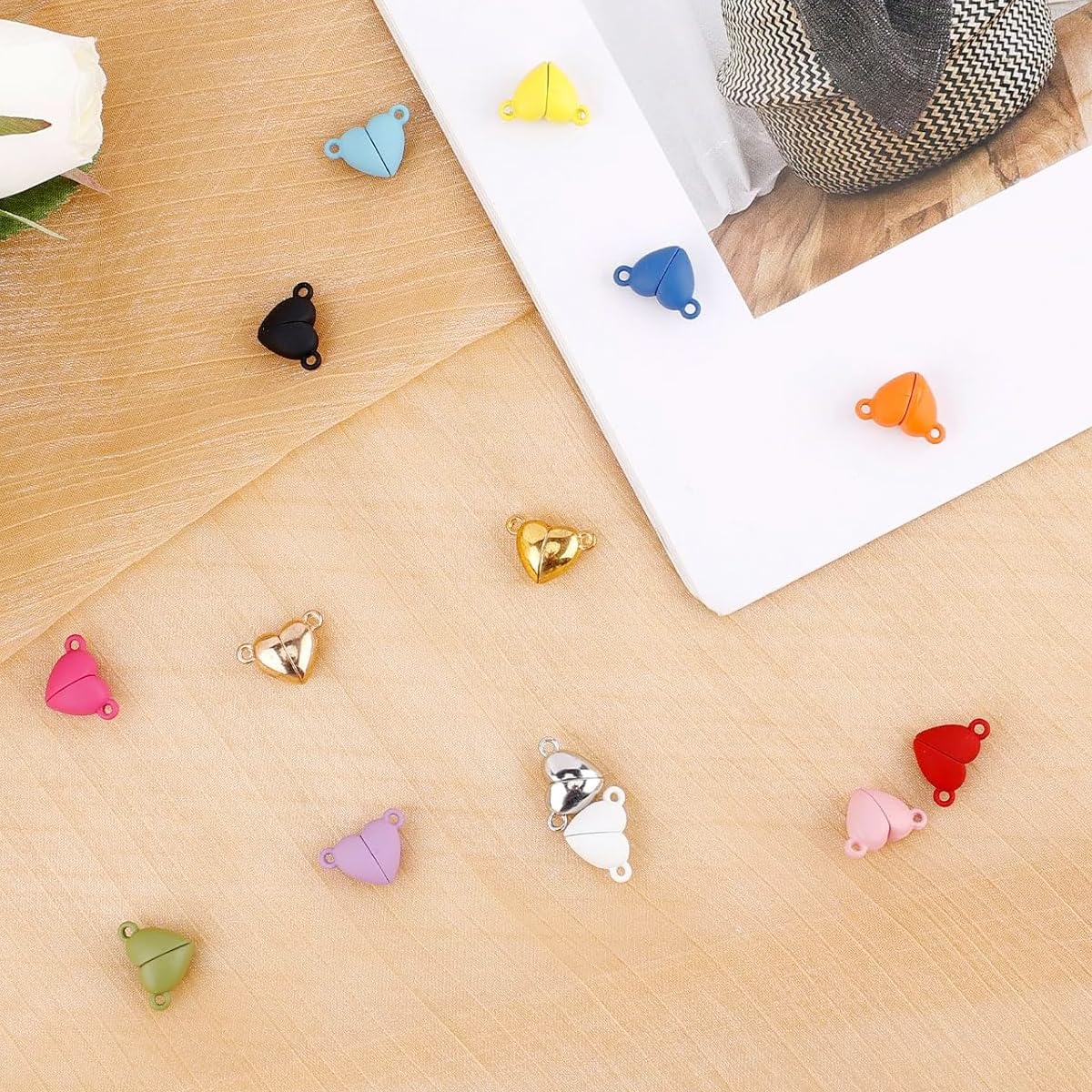 HASTHIP 14 Pcs Matched Heart Charms DIY Jewelry Making Magnetic Heart Charms Color Metal Magnetic Heart Charms for DIY Couple Bracelet, Friendship Bracelet, Necklace, DIY Crafts