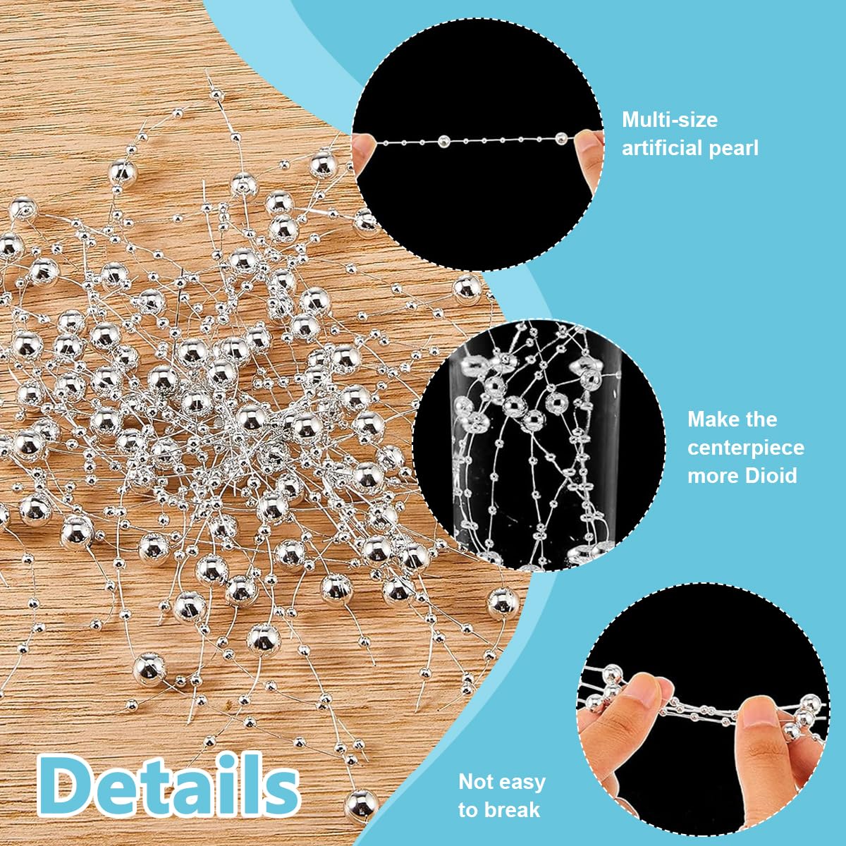 HASTHIP 25Pcs Pearl String for Floating Candles Centerpiece, Faux Pearl Beads Vase Filler for Wedding Table Décor, White