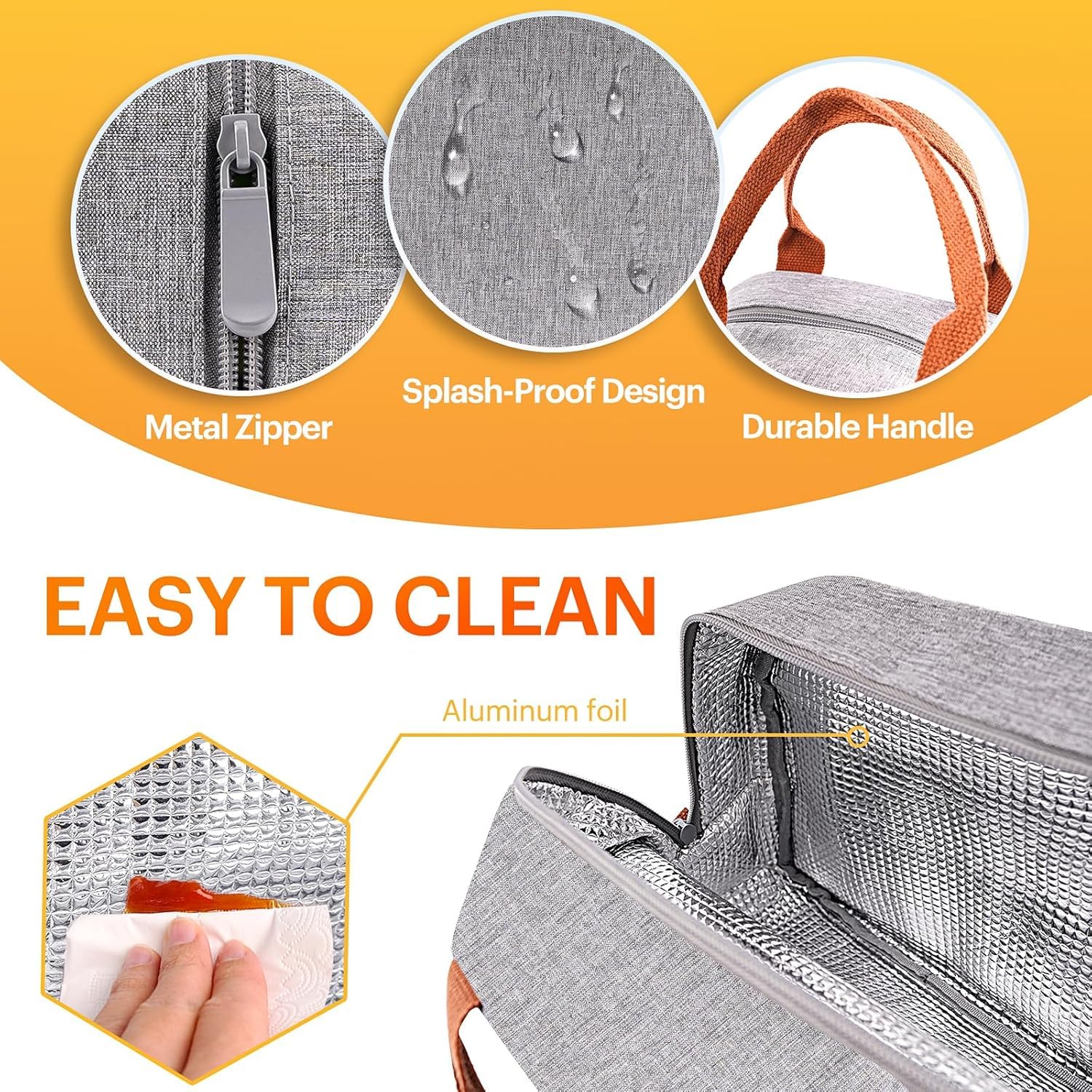 HASTHIP Lunch Bag Insulated Lunch Tote with Handle & Removable Shoulder Strap Grey Oxford Cloth Insulated Lunch Tote Bag Multi-pocket Lunch Bag Multi-purpose Lunch Tote Bag, 23x15x20cm
