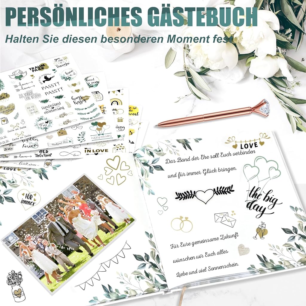 Climberty® Guest Book Romantic Hard Cover Guest Registry Book for Wedding Guest's Messages Keepsake with Decorative Stickers & Pen Guest Book for Wedding, Birthday, Events, Anniversary