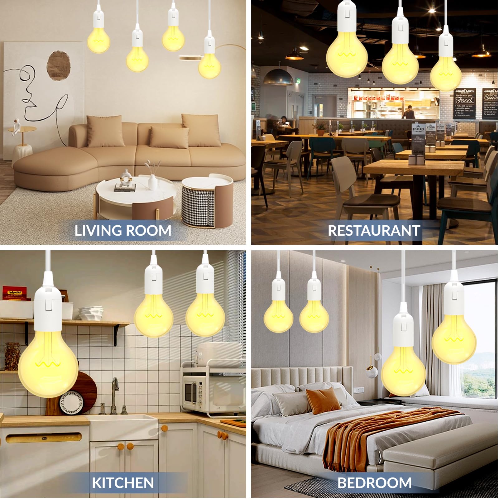 ELEPHANTBOAT E27 Light Bulb Socket 1.8 Meter Switched Cable E27 Bulb Socket Kit with Accessories Cable Plug and Go E27 Socket for Hanging Light, Garage Light, Porch Light, 2 Packs