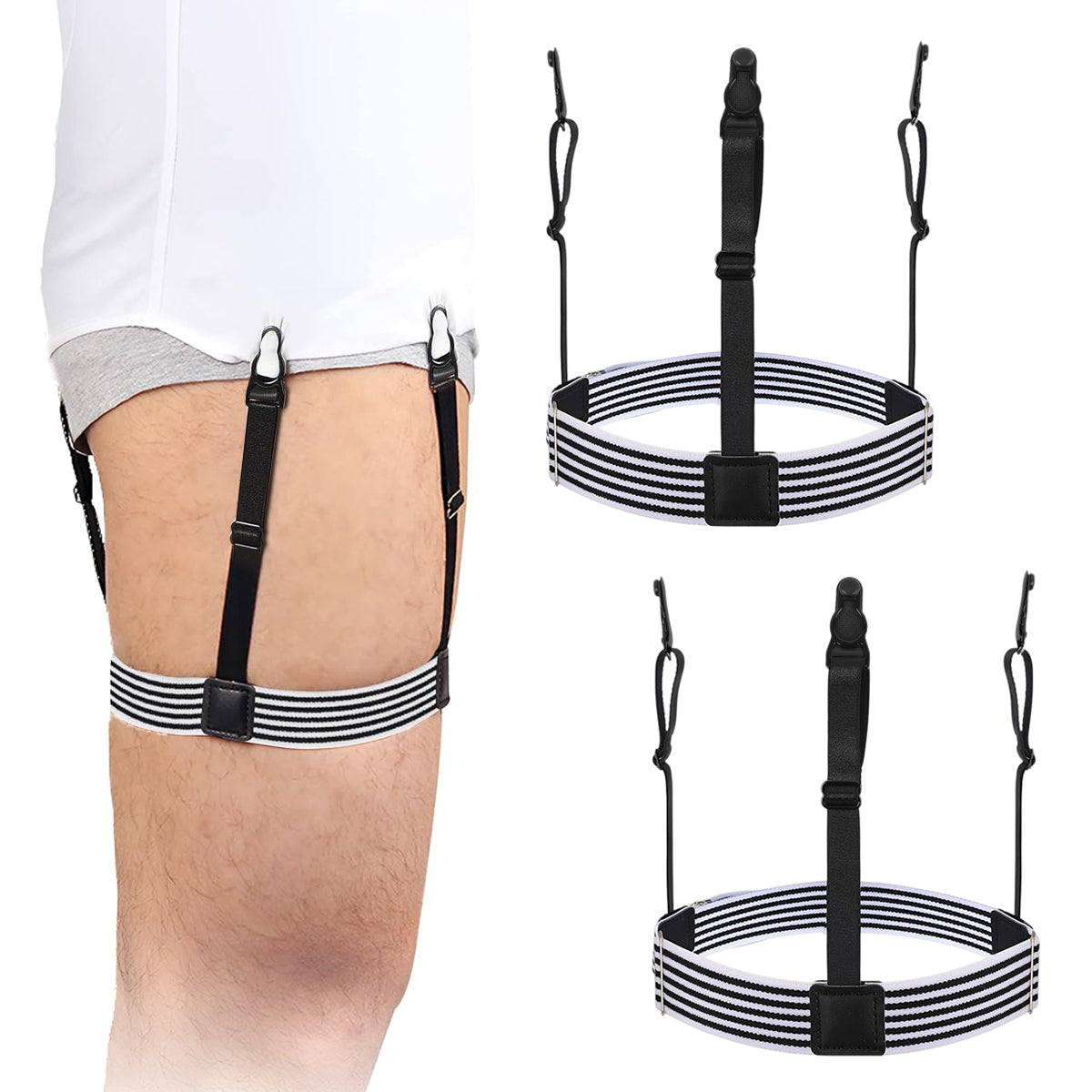 GUSTAVE Shirt Tucker Belt, 2pcs Shirt Stays for Men, Shirt Tucker for Men Formal, Men's Shirt Holders, Shirt Garters for Men, Adjustable Invisible Shirt Clip for Suits