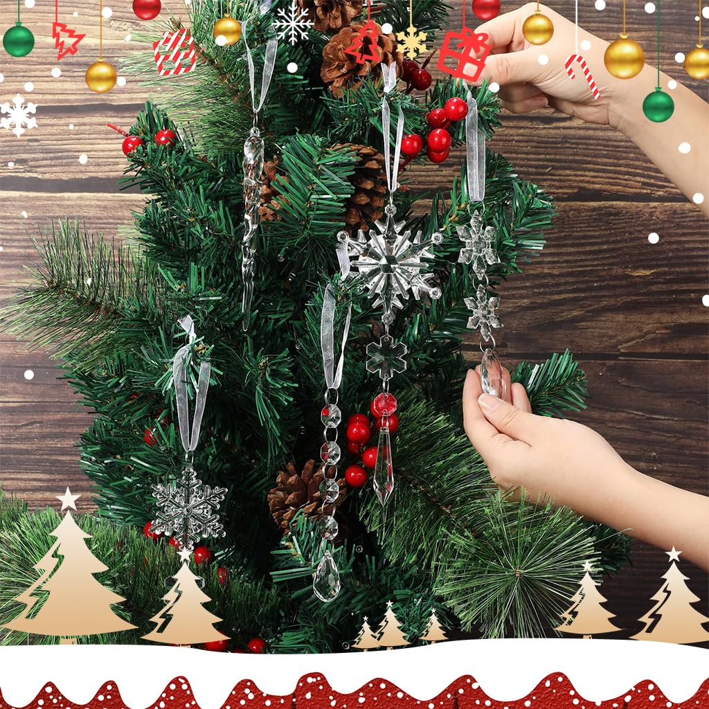 HASTHIP 18pcs Christmas Tree Hanging Ornament Crystal Acrylic Christmas Ornaments for Christmas Tree Transparent Snowflake Icicle Christmas Hanging Ornament