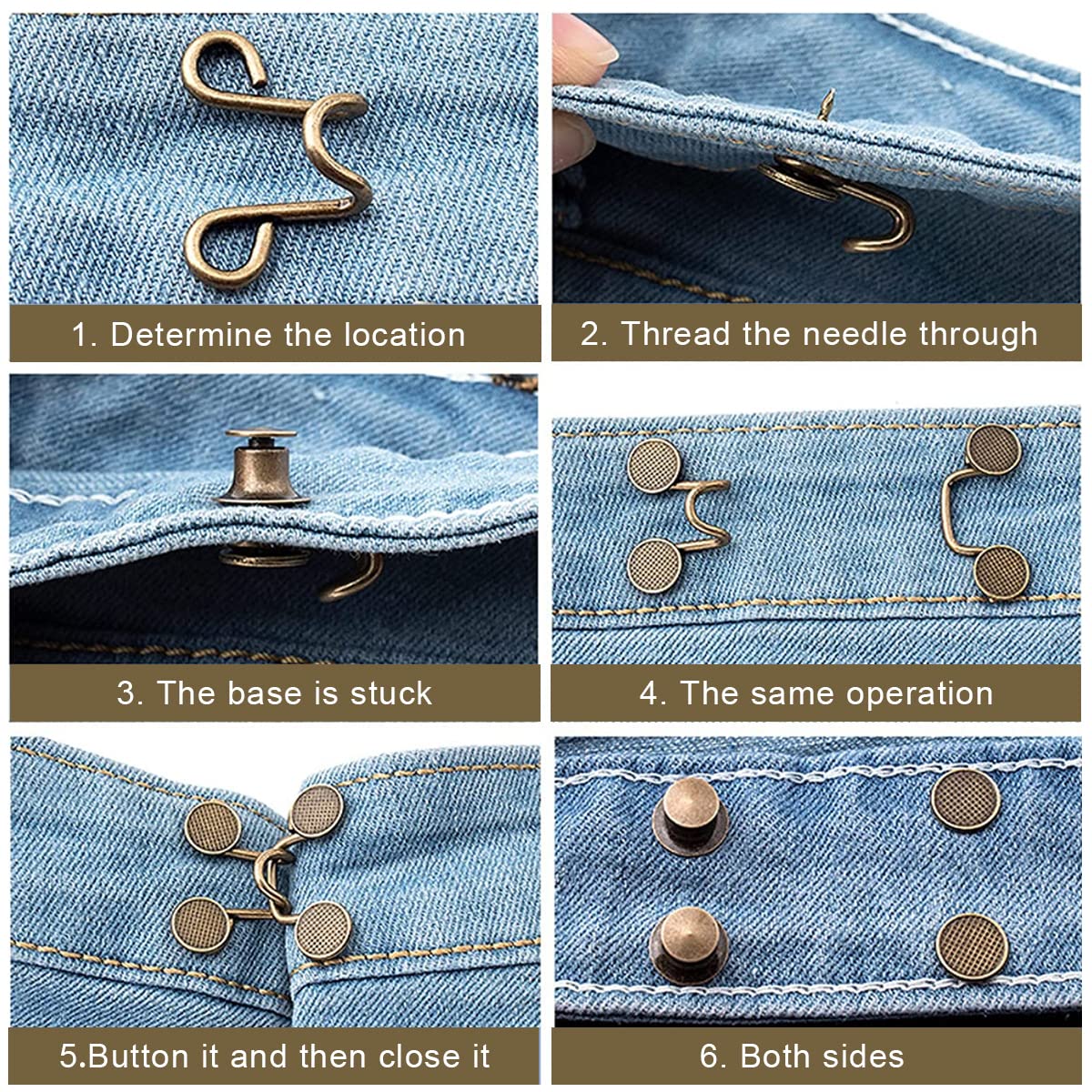 SANNIDHI 4Pcs Adjustable Waist Buckle Extender, Instant Jean Waist Tightener, Detachable Jean Pant Button, Metal Waist Buttons for Loose Pants (No Sewing)