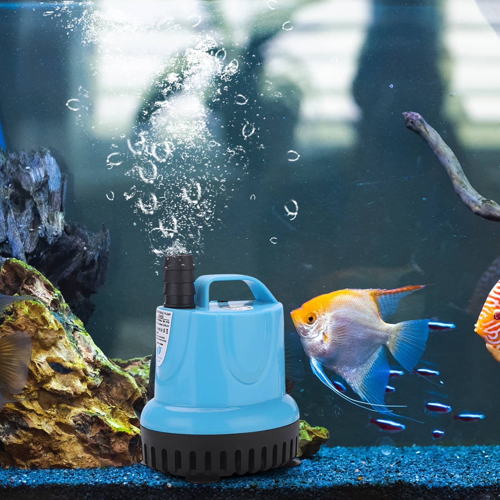Qpets 1200L/H Submersible Water Fountain Pump, Mini Water Pump for Pond, 25W Power Large Water Pump for Fountain, Water Circulation Pumps with Suction Cup Bottom for Fish Garden (Blue)