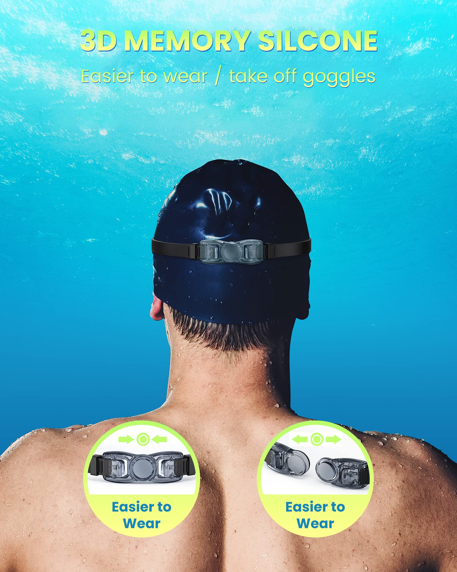 Proberos UV Protection Swimming Goggles for Adult Leakproof Anti-fog Swimming Goggles Adjustable Swim Goggles for Men Women, Black