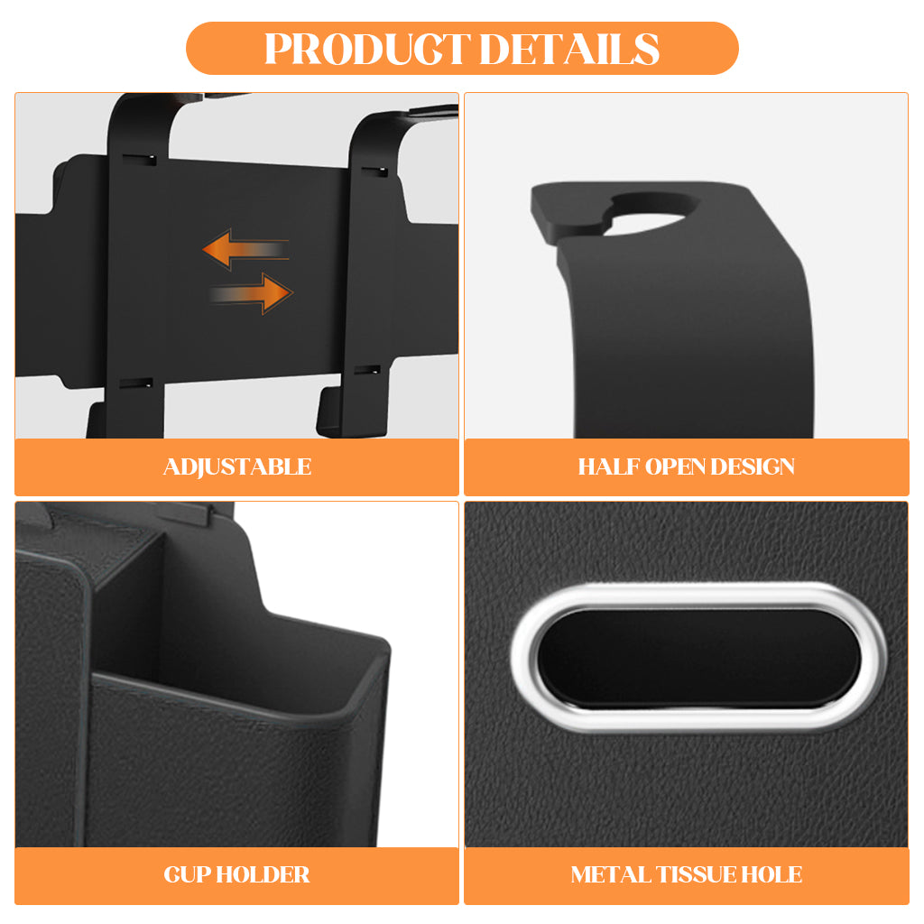 STHIRA Car Backseat Organizer Car Storage Organizer with Multi Compartments Car Headrest Backseat Storage Box with Tissue Holder & Dual Hooks Durable PU Leather Rear Seat Organizer for Phones, Bags
