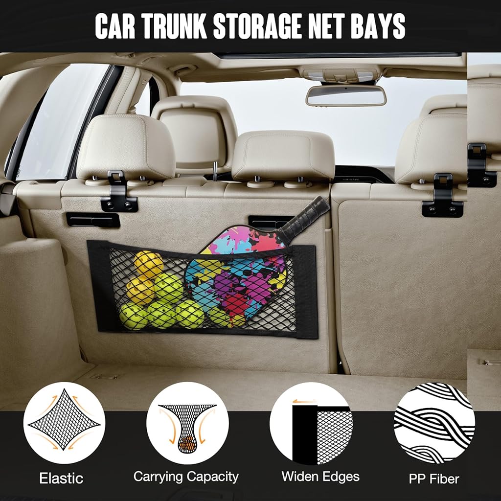 HASTHIP® 2PCS Car Storage Net Bag with Tape Stickers, Adhesive Mesh Pocket Net String Pouch Bag, Stretchable RV Storager Netting, Wall Sticker Organizer Pouch Bags for Home Storage-Black
