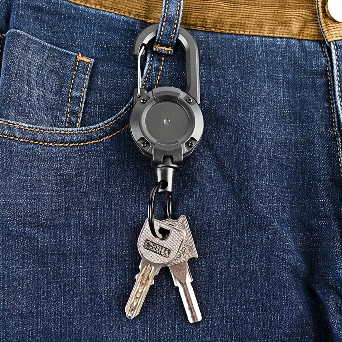 STHIRA Retractable Keyring with Carabiner 23.6 inches Retractable Stainless Steel Wire Attachbale Backpack Keyring Quick Release Belt Keyring