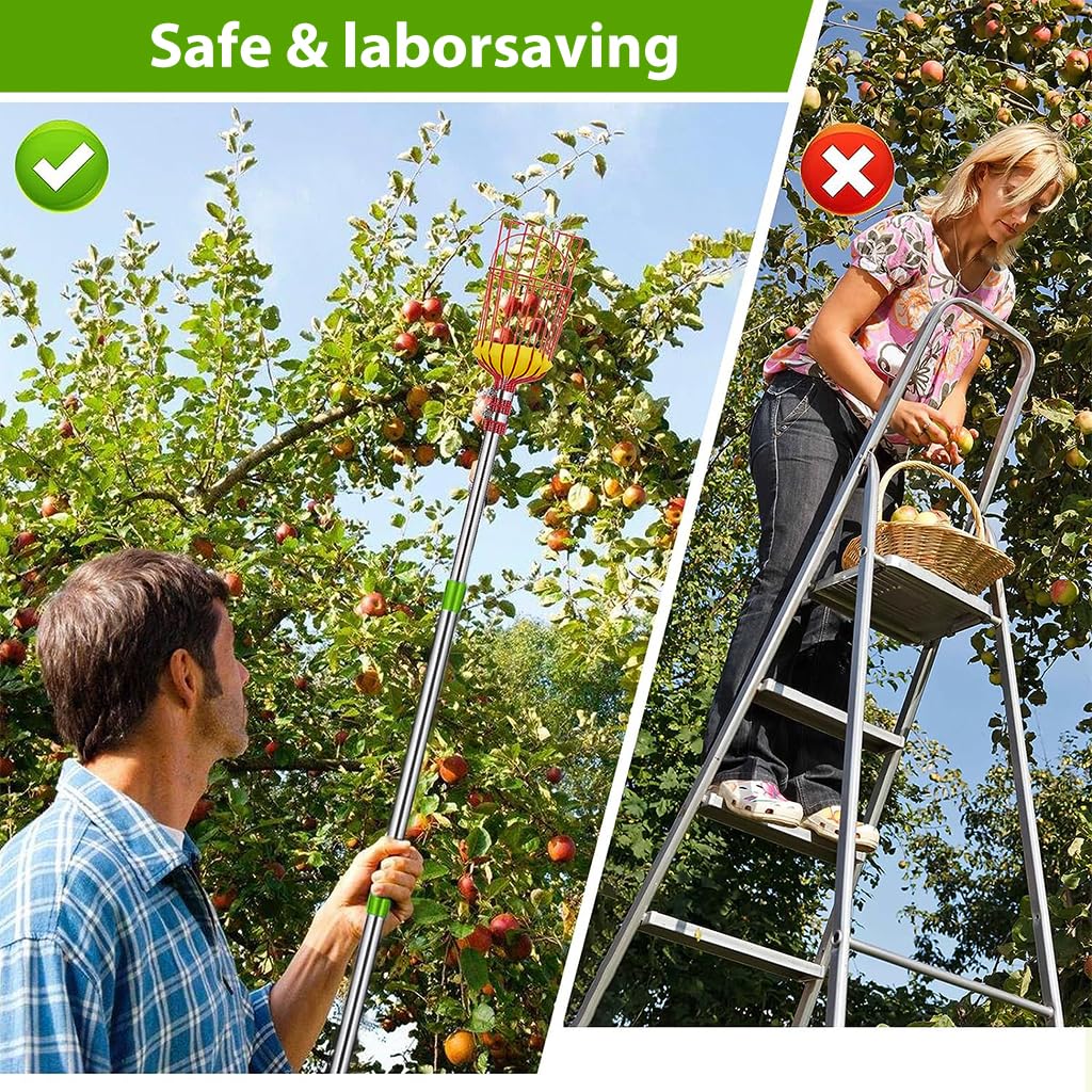 HASTHIP 320cm Fruit Picker with Basket and Telescopic Pole, Fruit Plucker for Coconut, Mango and More, Easy to Use Fruits Catcher Tree Picker