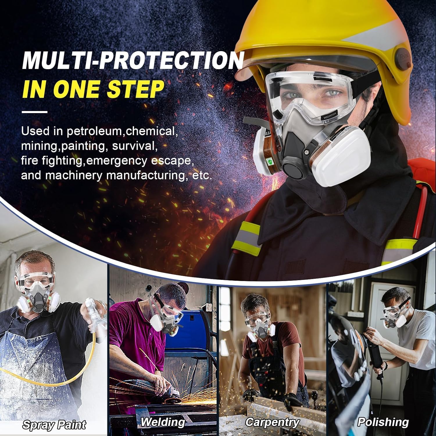 Serplex® 3 Set Gas Mask Respirator Kit With Filters & Goggles, Activated Carbon, Dual Filtration, Adjustable For Epoxy, Painting, Welding, Polishing, Mold, Construction, Reusable Protection