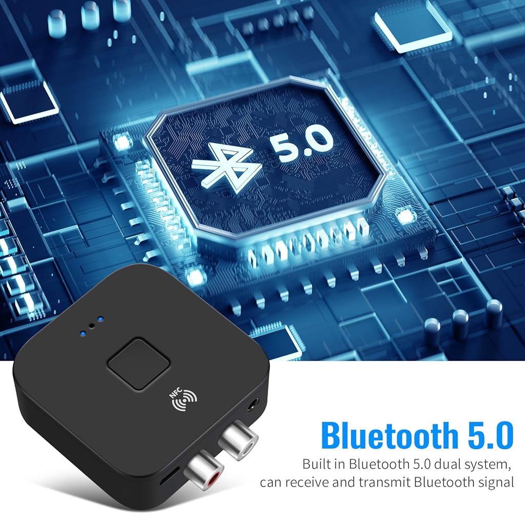 Verilux® Bluetooth 5.0 Audio Receiver with NFC Wireless Function 3.5mm AUX/RCA Input, Bluetooth Connector Streaming Music from Phone/Tablet/PC to Home Theatre Car Stereo Music System for Speaker