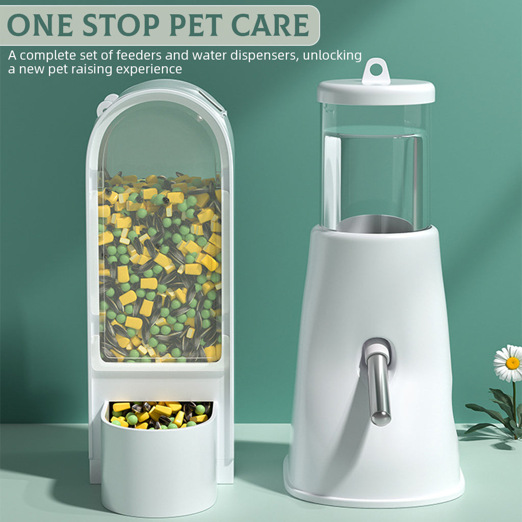 Qpets® Hamster Food Feeder & Water Feeder Set, No Jam Food Dispenser Hanging Water Feeder for Cage Small Pet Transparent Food Feeder for Hamster, Gerbils, Mice, Guinea Pigs