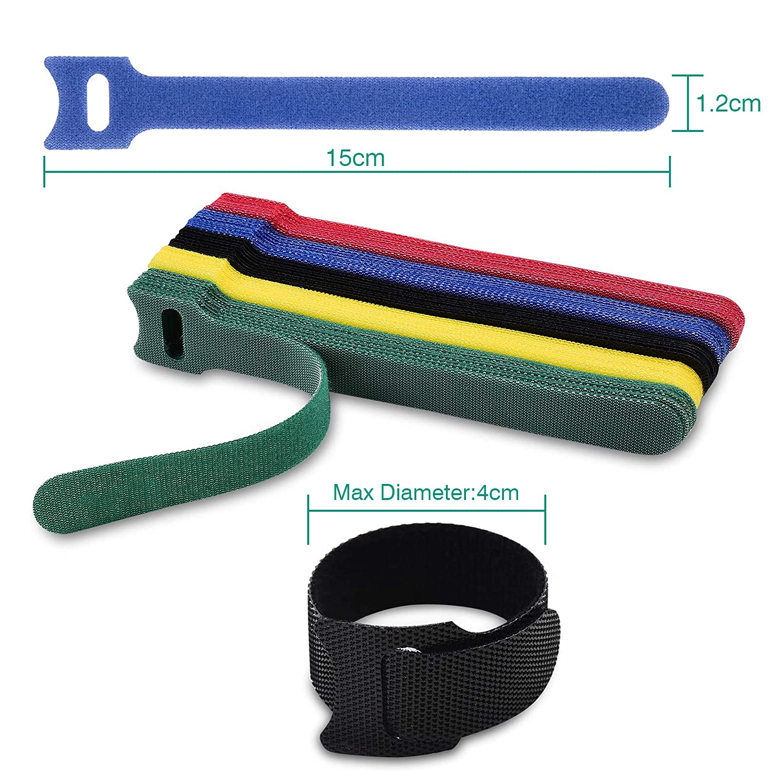 HASTHIP 30 PCS Cable Management Reusable Fastening Cable Ties Cable Organizer Used to Manage Fixed Computer Cables Plants Office Supplies Strong Nylon Material 5 Colors (30PCS)