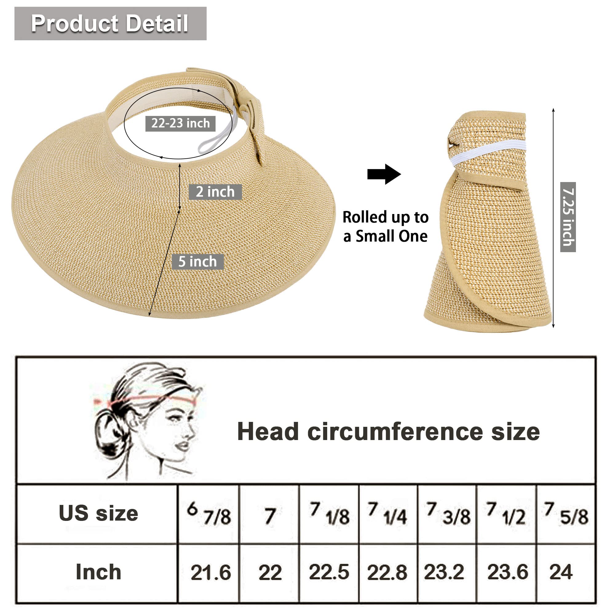 PALAY Sun Hat for Women Extra Wide Brim Straw Beach Cap for Women Stylish Summer Hats Fold Sun Hat, Sun Protection Hat Cap for Girl Women Beige