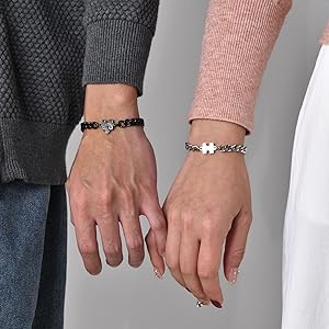 SANNIDHI® Matching Bracelets for Couples Long Distance Relationship Gifts Stainless Steel His & Hers Couple Bracelet With Puzzle-Heart Design for Anniversary, Birthday, Engagement
