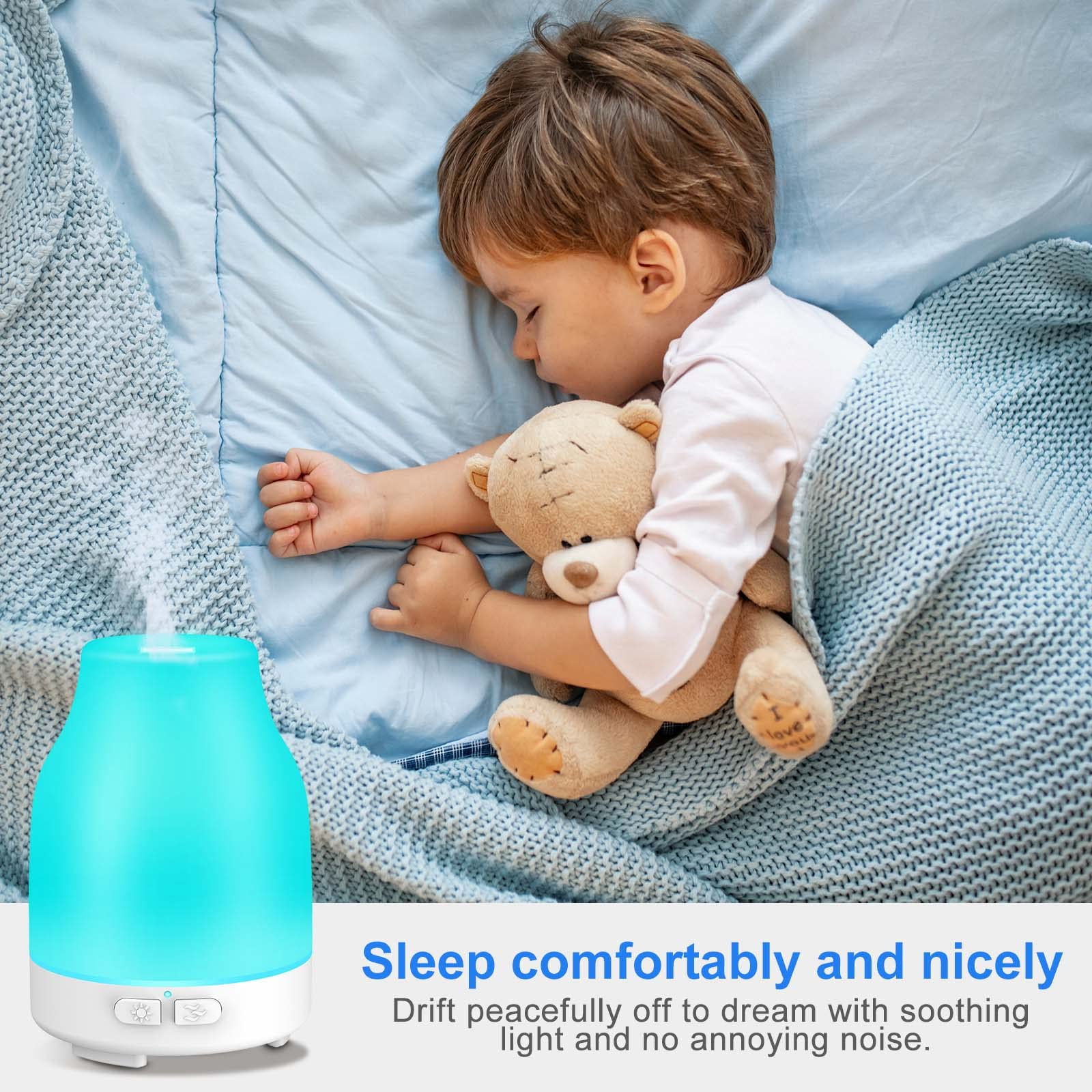 Verilux Air Humidifier for Bedroom 150ML 7 LED Light Essential Oil Permitted Humidifier for Room Moisture 26dB Ultrasonic Cool Mist Car Desktop Humidifier Office Auto Shut-Off