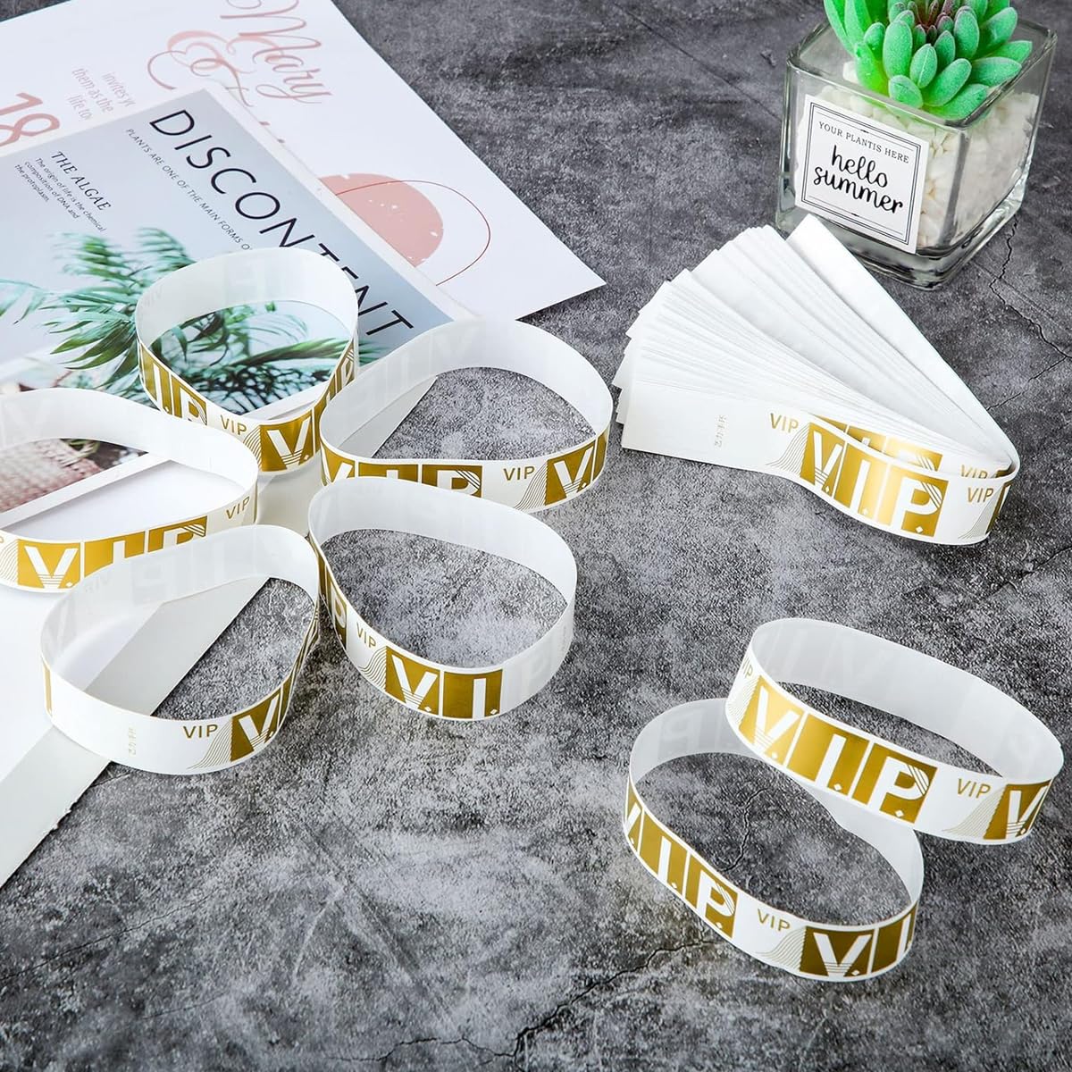HASTHIP 300 Pcs VIP Wristbands for Customers Waterproof Paper Bracelets Lightweight Event Wristbands for Party Concert Club Amusement Park Festivals, Gold