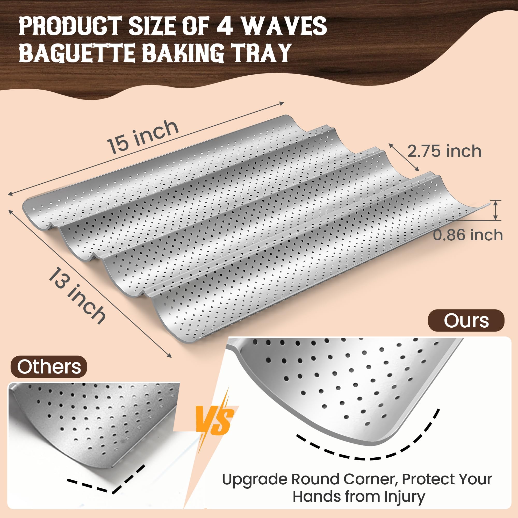 HASTHIP Loaf Bread Proofing Tray 14.9 inches 4-Groove Heat Resistant Carboon Steel Baking Tray for Chewy Loaf Bread Non-stick Coated Baking Tray for Sourdough, French Bread