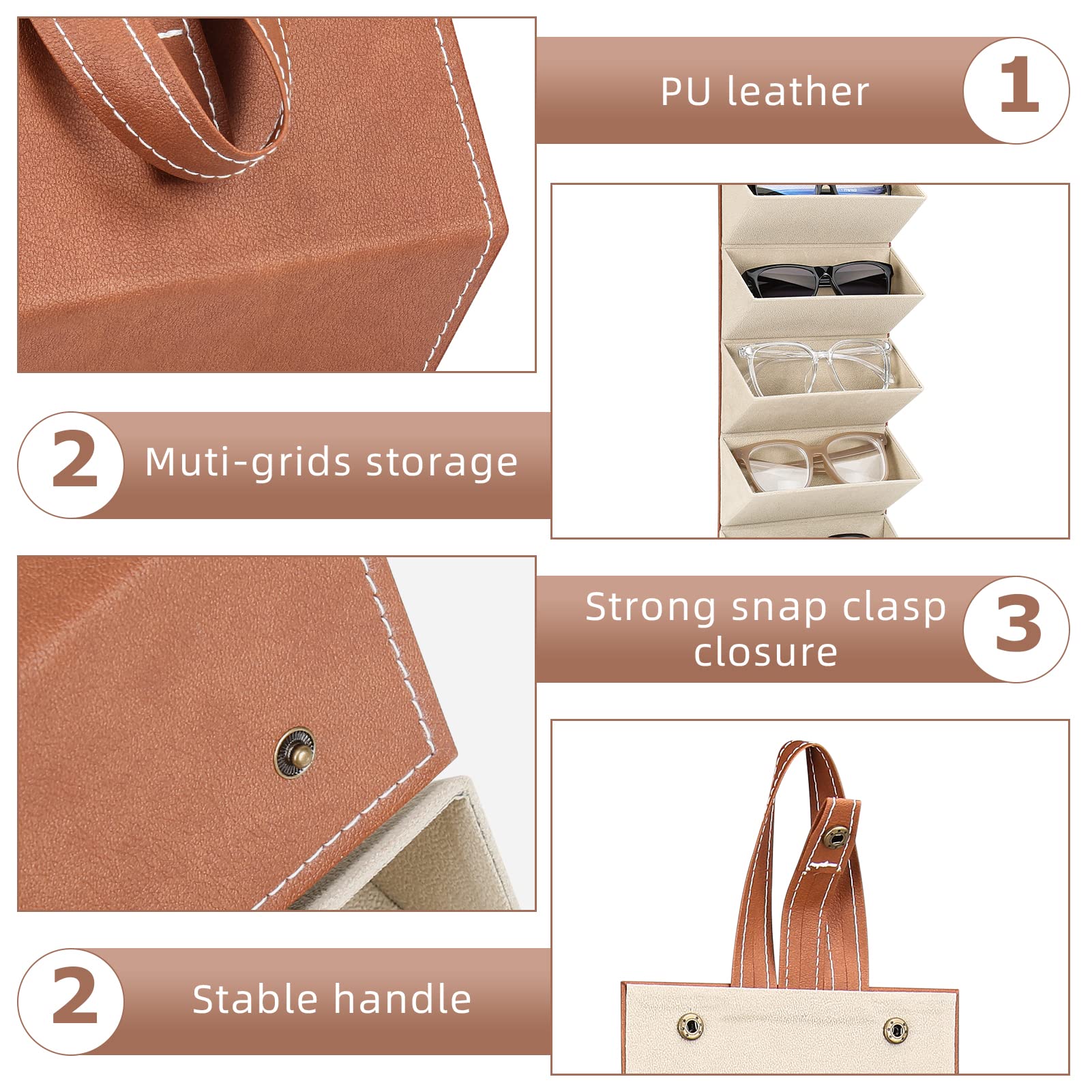 PALAY 6 Slot Sunglasses Organizer Box Men Women Eyewear Holder Portable Folding Sunglasses Organizer Case Wall Hanging Glasses Holder Rack Sunglass Case Multiple Sunglasses Spectacle Case